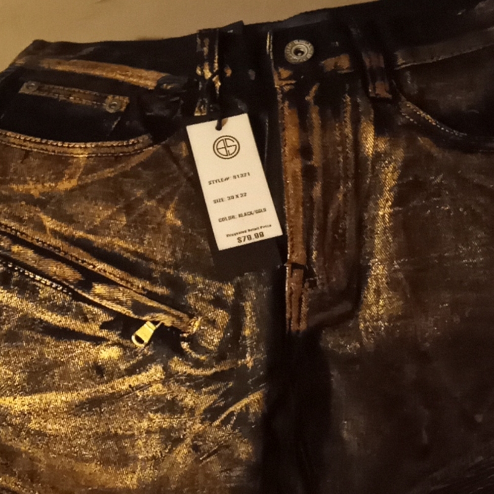 Blue stitch gold jeans